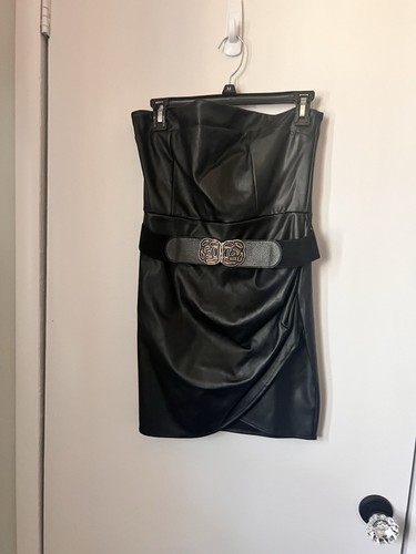 Women's Tube V-Bar Faux Leather Mini Dress, Sleeveless dress, party, club - Picture 9 of 11