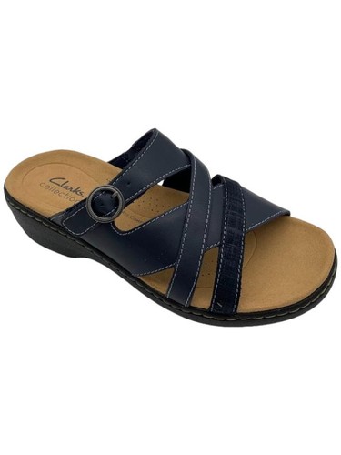 Clarks Collection Leather Slide Sandal Merliah Holly Navy
