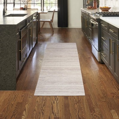 Home Washable Essentials Ivory Mocha 2'2'' x 8' Area Rug - Easy Clean, Non She...