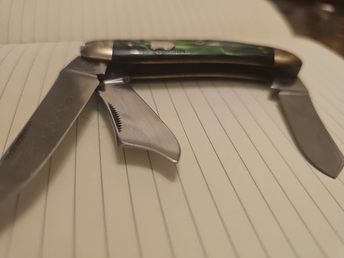 Frank Buster FIGHT N ROOSTER Green N Black  3 Blade Pocket Knife - Picture 4 of 11
