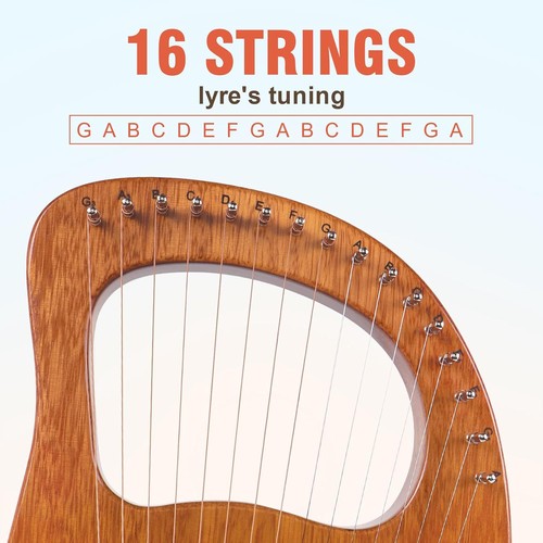 Harpe Lyre, AKLOT 16 cordes métal selle érable corps acajou harpe lyre avec c... - Photo 2/8