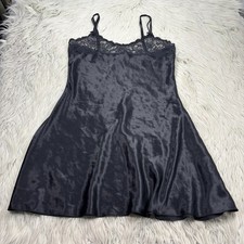 Vintage Nordstrom Women's M Black Satin Lace Trim Slip Dress Goth Coquette Vamp