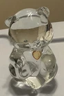 Fenton Bear Birthstone Figurine Clear Glass with Amber/Topaz Heart Figurine 3"