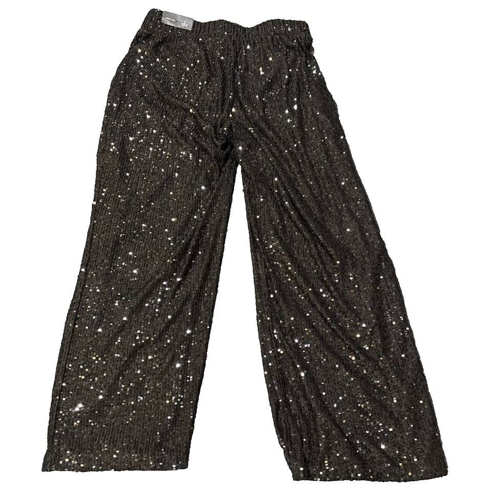 Pantalones de lentejuelas negros Maurices para mujer grandes tiro alto pierna ancha fiesta nuevo con etiquetas Foto 2 de 4