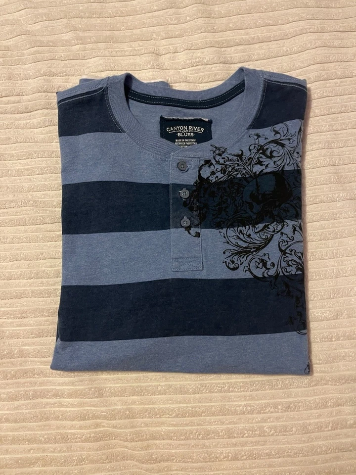 Винтажная 2000-х гранж в полоску синий Alt рубашка размер маленький мужской - Изображение 2 из 2