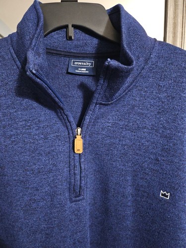 Felpa Pullover Corona e Avorio Uomo 1/4 Zip/Blu Heathered/XL - Foto 4 di 16