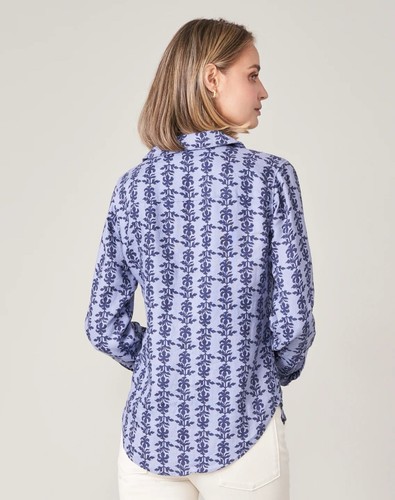 Spartina 449 Callie Shirt 100% Linen Blue Floral Women's Small Coastal Vacation - Picture 9 of 9