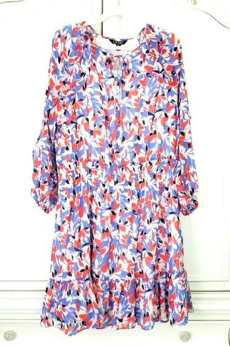 Ralph Lauren Blue Orange Floral Ruffle Smocked Waist Georgette Dress 14W NWT - Picture 3 of 9