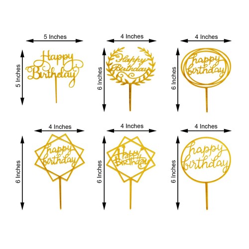 6" Gold Assorted Acrylic Happy Birthday Cake Toppers Party Home Decorations - Picture 2 of 9