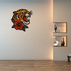 Tiger Hibiscus Tattoo Metal Wall Art Vintage Style Decor, Unique Tattoo Art Gift