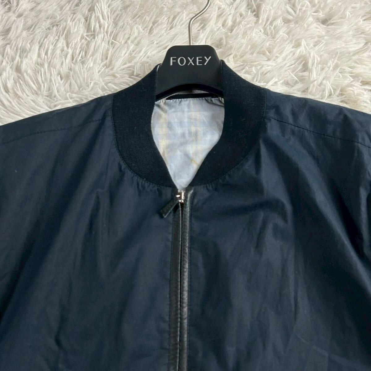 Ermenegildo Zegna Navy Leather-Trim Zip Blouson Jacket 50 Lightweight Italy - product detail image 4