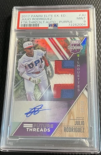 2017 Julio Rodriguez 10/10 PSA 9 Panini Elite Extra Edition Auto 3-Color Patch