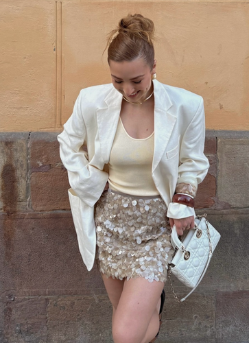 Zara Sequinned Short Mini Skirt Beige Sand Taupe Size S M L 3920/221/450 New - Picture 17 of 24