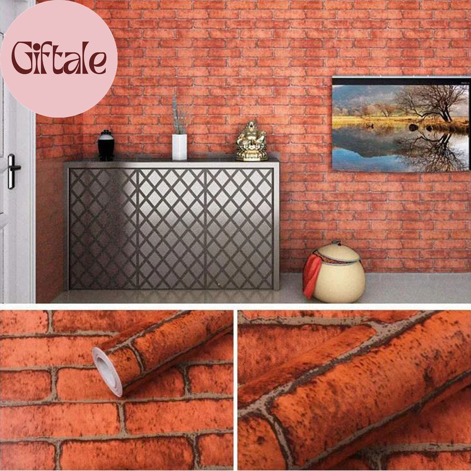 Papel pintado decorativo autoadhesivo 17,71" X 118" ladrillo rojo impreso St Foto 2 de 4