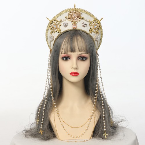 Damen Renaissance Tudor Kopfschmuck Royal Französische Kapuze Krönchen Diadem mit Kette - Bild 25 von 29