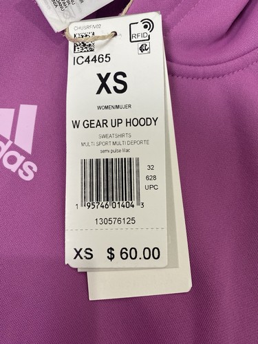 Adidas Women’s Gear Up Hoodie Lilac Purple Fleece Loose Fit Sweatshirt SZ XS-NWT - Picture 7 of 8