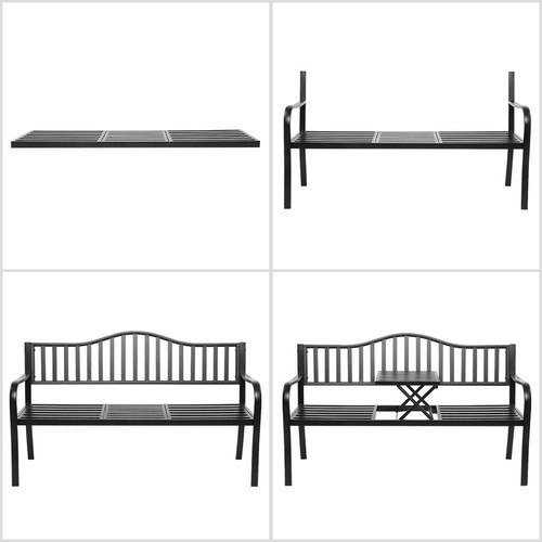 VINGLI 59 in. Metal Outdoor Bench with Built in Table Park Bench Garden Bench - Picture 4 of 5