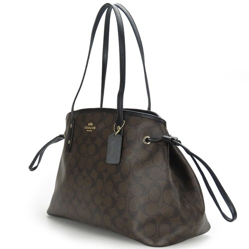USADO COACH Bolso de Mano F57842 Signature Cuero/PVC Negro Marrón Oscuro Hombro - Imagen 2 de 15