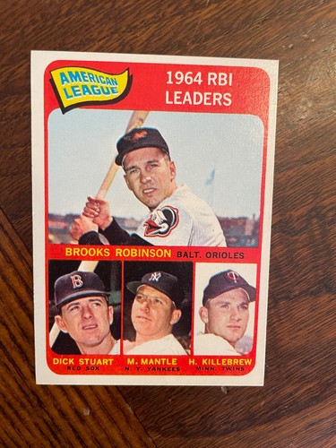 1965 TOPPS #5 RBI LEADERS MICKEY MANTLE KILLEBREW B.ROBINSON BASEBALL CARD NM