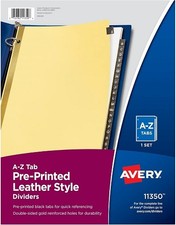 Preprinted Black Leather Style Dividers - Gold Reinforced 8.5x11in A-Z Tab Black