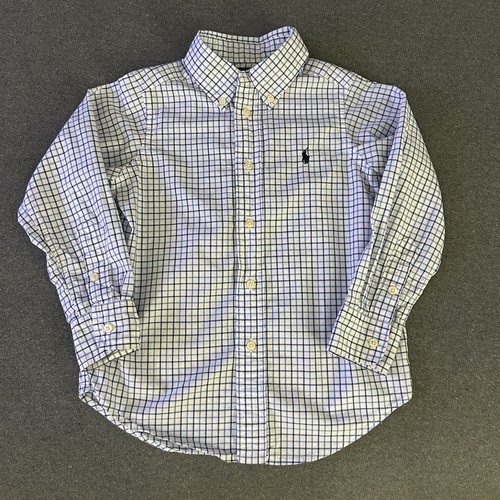 Polo Ralph Lauren Jungen Button-Down Hemd 4 4T blau Fensterscheibe kariert Pony Logo LS