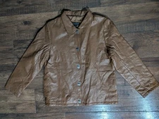 QVC Dialogue Camel Brown 100% Leather Jacket Stitching Toggles Lined Sz Med NWT