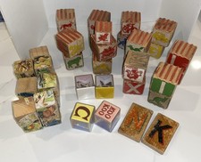 Vintage Lot of 39 Wood/ Plastic Alphabet Building Blocks Children's Letter