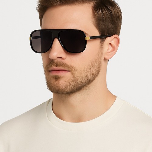 Rocawear Men’s Aviator Sunglasses – Black Frame with Gold Accents, 100% UV - Picture 1 of 3