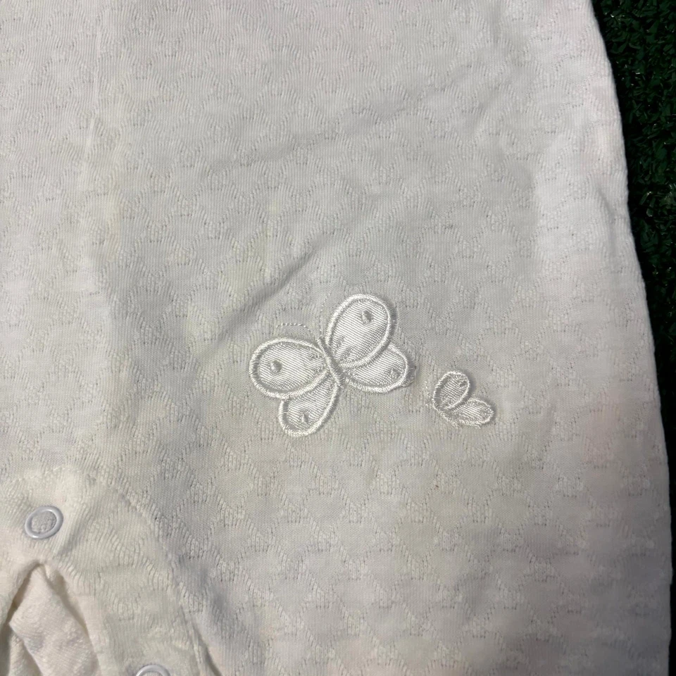 Vintage Y2K Baby Works Jumpsuit & Bib Set Size 3-6 M White Butterfly Embroidery - Image 3 of 4