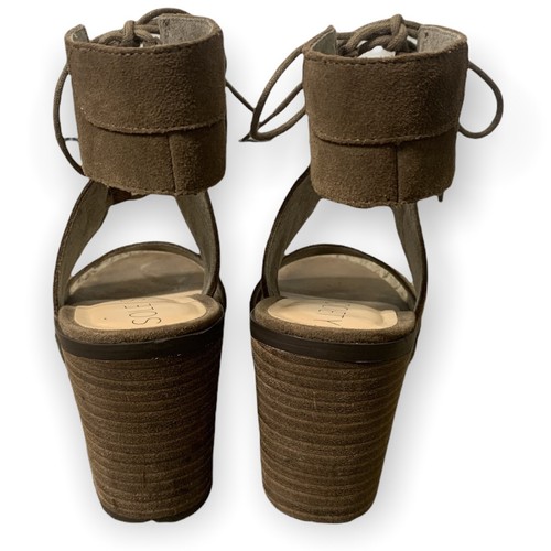 Sole Society Heels Women’s 7 Suede Lace Up Brown Chunky Block Sandals - Picture 4 of 12