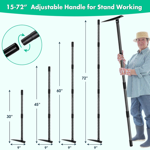 48"~72'' long handle Triangle Hoe for Digging Weeding Loosening Soil Edging cut - Picture 2 of 9