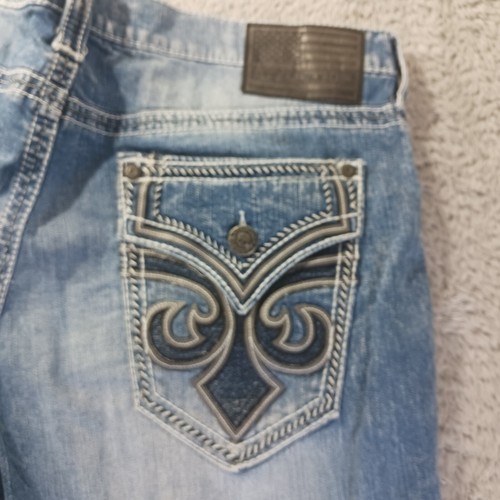 Affliction Ace Fleur Phantom Jeans Bootcut Distressed Embellished 38x33 (Tag 36 - Picture 10 of 11
