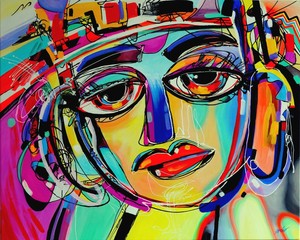Finedecoart Gemalde Leinwandbild Gemalt Gesicht Portrait Frau Abstrakt Grafisch Ebay