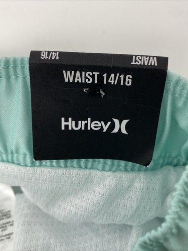 Pantalones cortos de tabla Hurley para niños baúles de baño 14/16 tirón azul verde a rayas cordón - Imagen 6 de 11