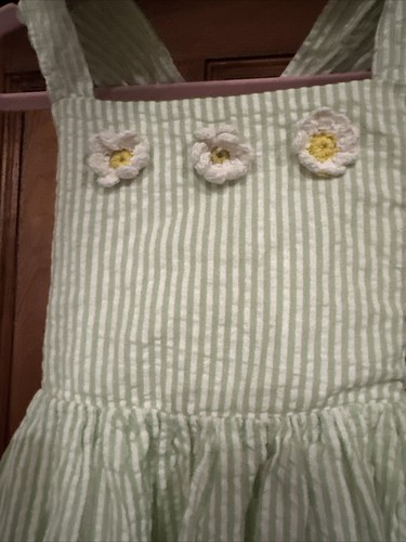 Cynthia Rowley Girls Green White Striped Dress Flowers Cross Cross Back Size 6 - Picture 14 of 18