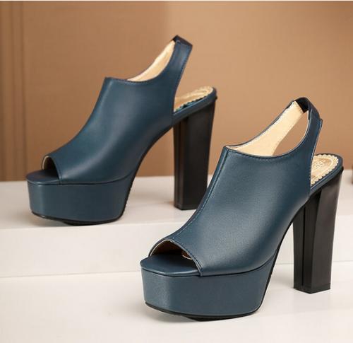 Womens Faux Leather Buckle Strap High Platform Block Heels Round Toe Thin Shoes - Picture 5 of 17