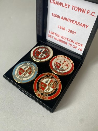 CRAWLEY TOWN Football Club FC Badge LTD ED Badge Box Pin Set 125th ANNIVERSARY