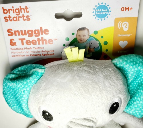 Bright Starts Snuggle & Teethe Plush Elephant Teether Baby Toy Gray NWT BPA Free - Picture 3 of 4