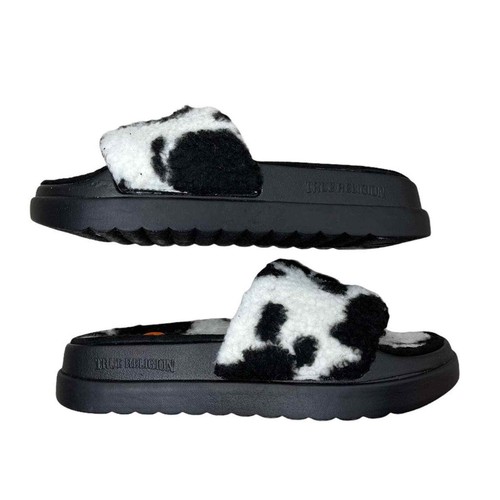 True Religion Lamia Furry Cow Print Slides Sandals 7 | eBay