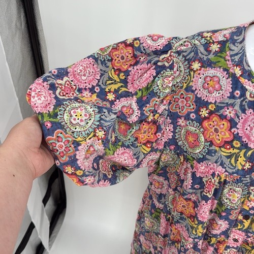 Uncle Frank Flowers On Eyelet Dress In Blue Multicolor Floral Dress Sz M - Picture 7 of 14