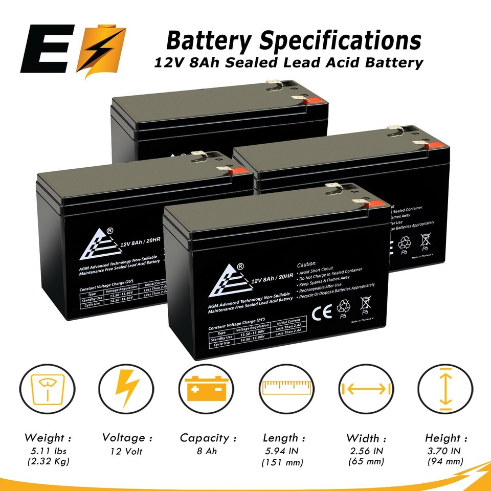 4 Pack: 12V 8Ah Rechargeable Replacement Battery for APC RBC2 | eBay