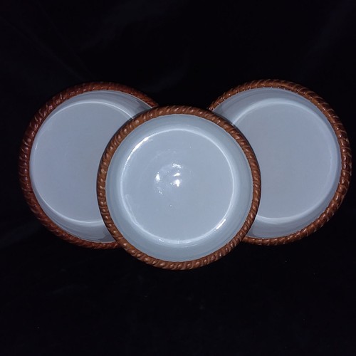 3 Brown Pilivite Pillivuyt Porcelaines Mehun France Soufflé Rope Edge - Picture 6 of 9