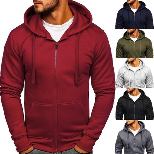 Men Winter Slim Hoodie Warm Hooded Sweatshirt Coat Zip Up Outwear Sweater Jacket - Picture 10 of 19