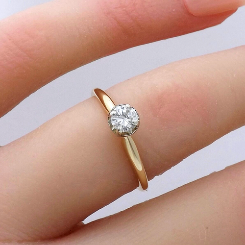 14K Gold natürlicher runder Diamant Solitär Verlobungsring Gr.6 - Bild 3 von 10