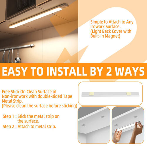 LED Motion Sensor Under Cabinet Closet Light USB Rechargeable Kitchen Lamp Strip - Picture 3 of 9