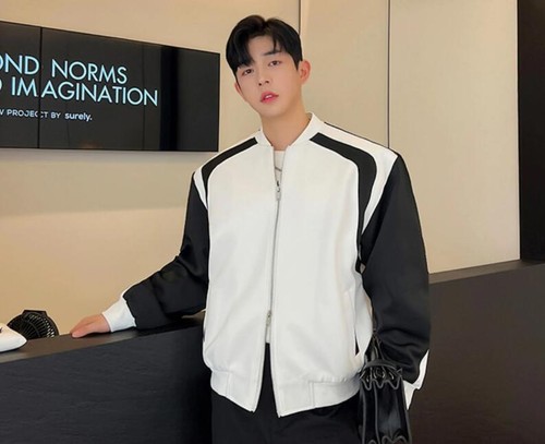 Men's Spring Fashion Stand Collar Long Sleeve Loose Color Matching Jackets Coats - Picture 26 of 27