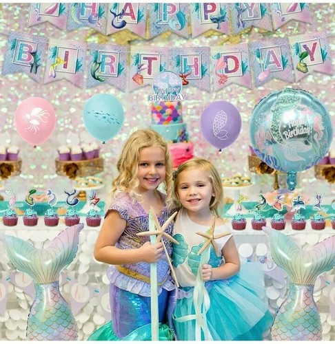 Mermaid Tail Birthday Party Decorations banner supplies cupcake & cake toppers - Picture 5 of 5
