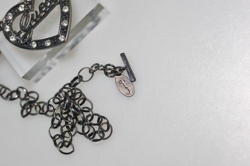 Guess black htf Heart Rhinestone Chunky Choker logo Necklace Toggle ZA4 - Picture 8 of 11