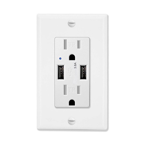 Duplex Outlets with USB Ports 3.6A Wall Receptacle Plug UL Listed with Plate US