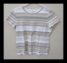Croft & Barrow Women's Small Tan Gray & White Stripe Tee Top